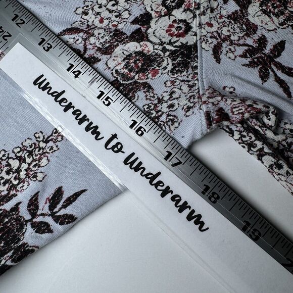 Free People Womens Medium Floral Peplum Blouse Blue Bell Sleeve V Neck Stretch - Picture 10 of 14